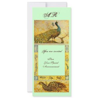 WEDDING LOVE PEACOCKS MONOGRAM ,brown green yellow Invitations