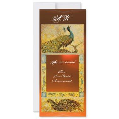 WEDDING LOVE PEACOCKS MONOGRAM brown orange yellow Invitations