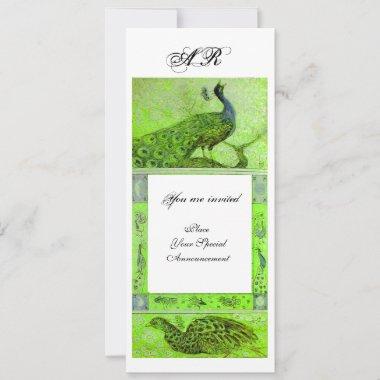 WEDDING LOVE PEACOCKS MONOGRAM green white Invitations