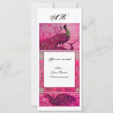 WEDDING LOVE PEACOCKS MONOGRAM pink fuchsia white Invitations