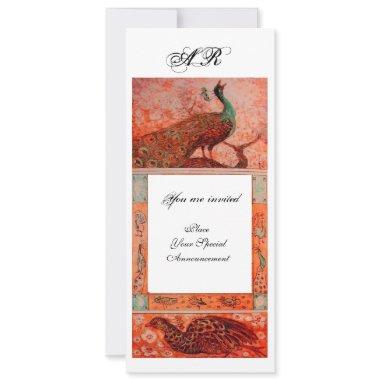 WEDDING LOVE PEACOCKS MONOGRAM red orange white Invitations