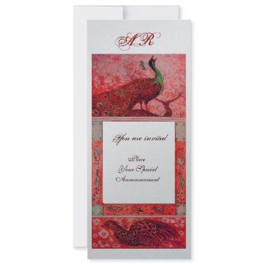 WEDDING LOVE PEACOCKS MONOGRAM red silver metallic Invitations