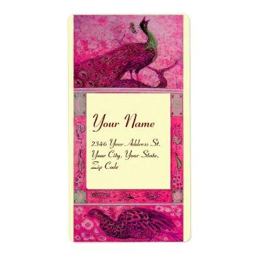 WEDDING LOVE PEACOCKS ,red fuchsia pink cream Label