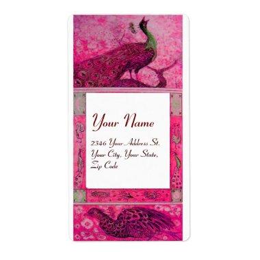 WEDDING LOVE PEACOCKS ,red fuchsia pink white Label