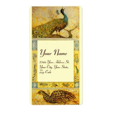 WEDDING LOVE PEACOCKS ,yellow brown cream Label