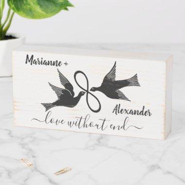 Wedding Lovebirds Infinity Love Without End Custom Wooden Box Sign