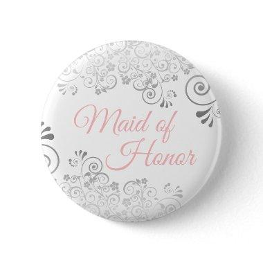 Wedding Maid of Honor Button Pink & Gray
