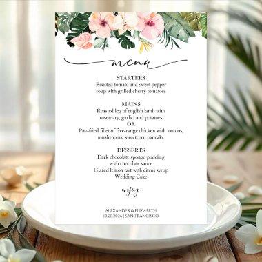 Wedding Menu  Palm Leaves Hibiscus Tropical