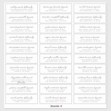 Wedding Modern Simple Black and White Guest Names Sticker