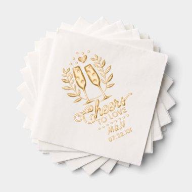 Wedding Monogram and Date Cheers to Love Champagne Foil Napkins