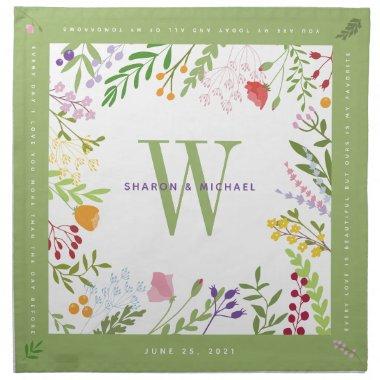 Wedding Monogram Cute Colorful Floral with quotes Cloth Napkin