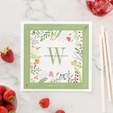 Wedding Monogram Cute Colorful Floral with quotes Paper Dinner Napkins