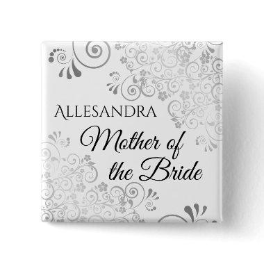 Wedding Mother of the Bride Name Tag Silver Button