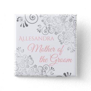 Wedding Mother of the Groom Name Tag Pink & Gray Button