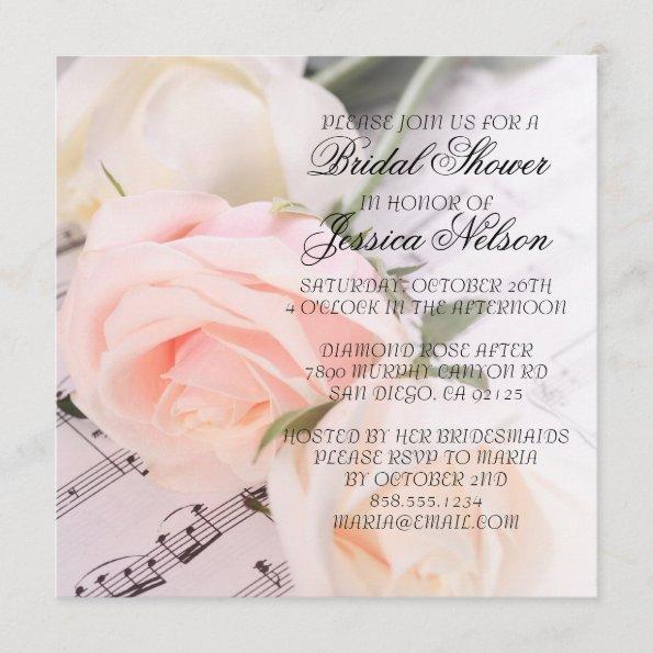 Wedding Music Light Pink Roses Shower Invite