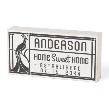 Wedding Name Established Date Peacock Art Deco Wooden Box Sign