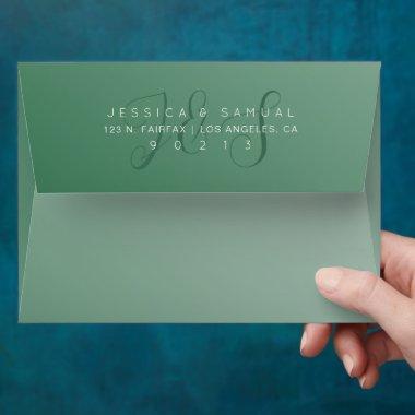 Wedding (or special events) Green Script Monogram Envelope