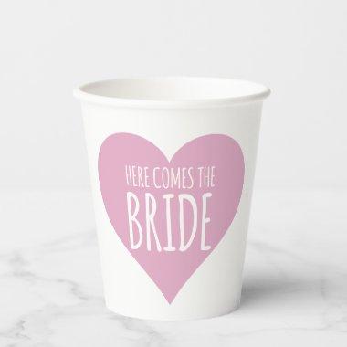 Wedding Paper Cups Pink Heart Here Comes the Bride