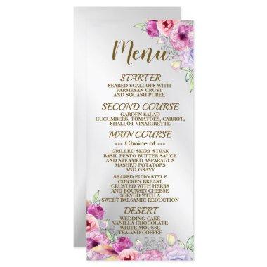 Wedding Party Colorful Pink Floral Golden Frame Menu