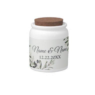 Wedding Party Green Leaves Black Olive Elegant Candy Jar