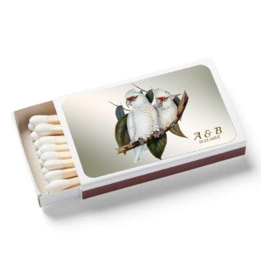 Wedding Party Name White Birds Green Leaves Matchboxes