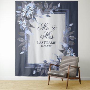 Wedding Party Navy Blue Floral Silver Gray Modern Tapestry