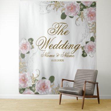 Wedding Party Pink Floral Silver Gray Elegant Tapestry