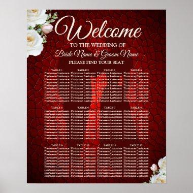 Wedding Party Red Floral Modern Seating Chart