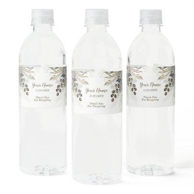 Wedding Party Silver Golden White Roses Flowers Water Bottle Label
