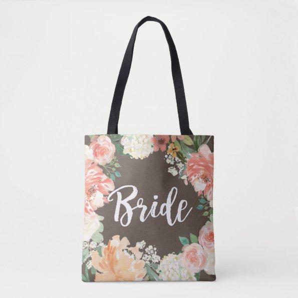 Wedding Peach Blush Watercolor Floral Bride Tote Bag