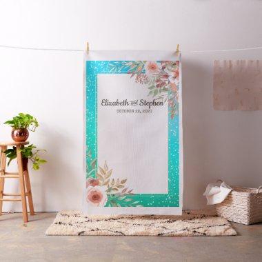 Wedding Photo Booth Backdrop Floral Teal Gold Dots