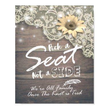 Wedding Pick A Seat Not A Side Lace Sunflower Wood Poster
