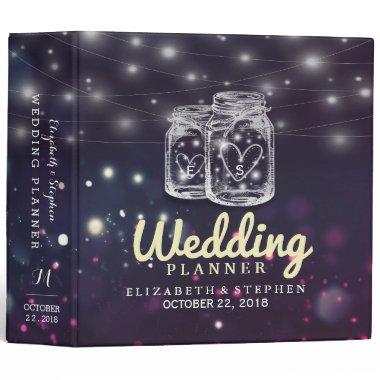 Wedding Planner Chic Mason Jar Purple String Light 3 Ring Binder
