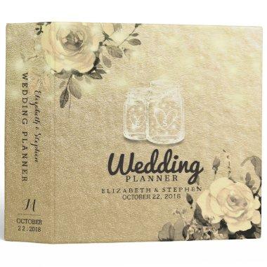 Wedding Planner Floral Mason Jar String Light Gold 3 Ring Binder