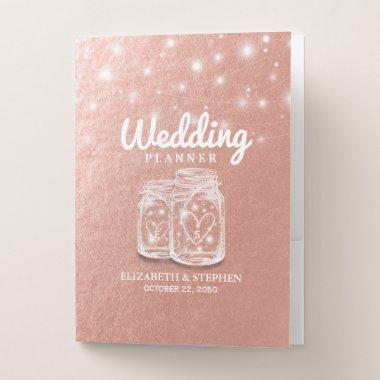 Wedding Planner Mason Jars String Lights Rose Gold Pocket Folder