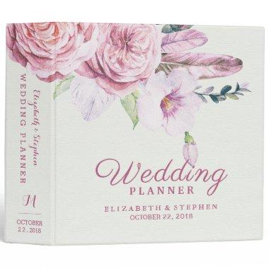 Wedding Planner Watercolor Boho Floral Feather 3 Ring Binder