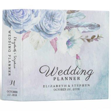 Wedding Planner Watercolor Boho Floral & Feathers 3 Ring Binder