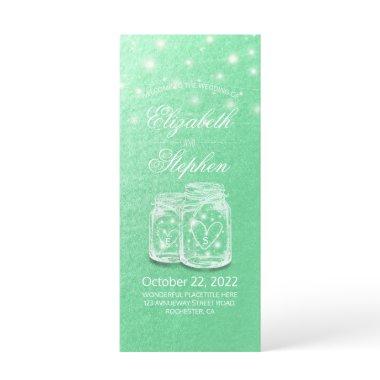 Wedding Program Mason Jars String Light Green Gold