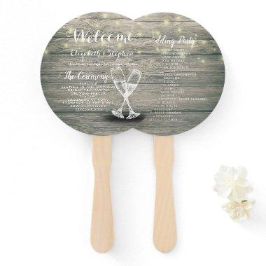 Wedding Programs Champagne Glass Rustic Wood Light Hand Fan