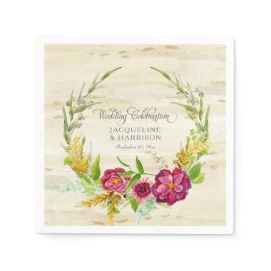 Wedding Reception Burgundy Wreath Rustic Country Paper Napkins