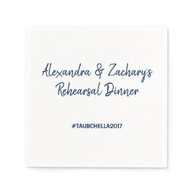 Wedding Rehearsal Dinner Napkins Hashtag Navy