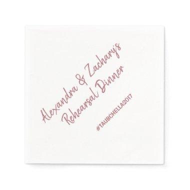 Wedding Rehearsal Dinner Napkins Hashtag Rose Gold