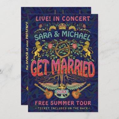 Wedding Retro 70s Band Concert Ticket Theme Invitations