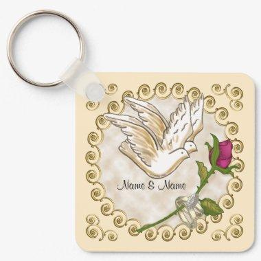 Wedding Rings Dove custom name keychain
