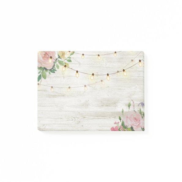 Wedding Rustic Wood Watercolor Floral String Light Post-it Notes