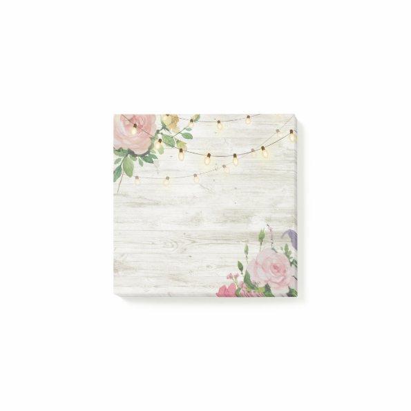 Wedding Rustic Wood Watercolor Floral String Light Post-it Notes
