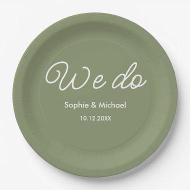 Wedding Sage Green White We Do Paper Plates