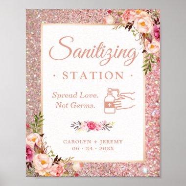 Wedding Sanitizing Station Sign Rose Gold Floral