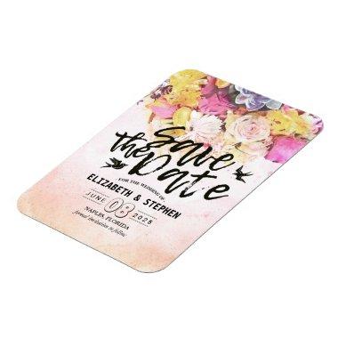 Wedding Save Date Chic Colorful Watercolor Flowers Magnet