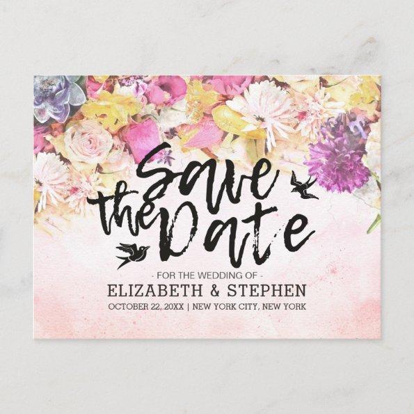 Wedding Save Date Chic Colorful Watercolor Flowers PostInvitations